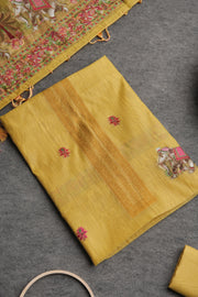 Velour Vignettes Yellow Cotton Unstitched Suit Set